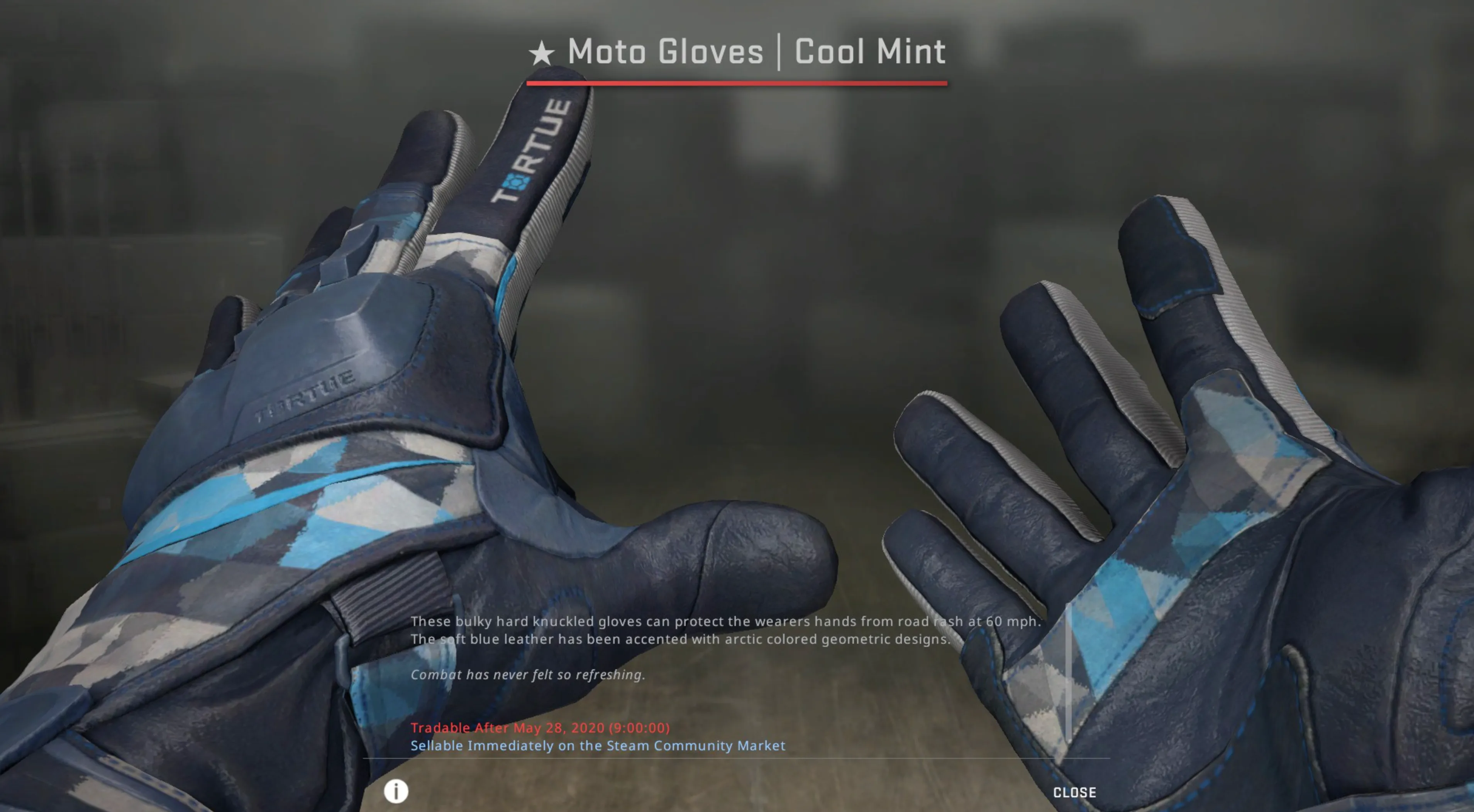 Moto Gloves Cool Mint and blue steel knife